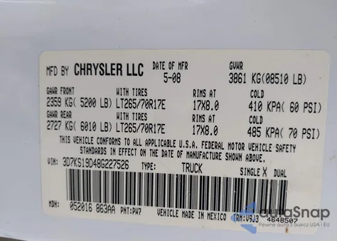 2008 Dodge Ram 1500 Sxt/Slt z USA, uszkodzony, nr VIN 3D7KS19D48G227526